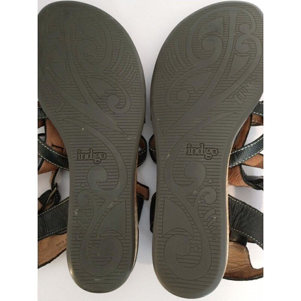 Indigo By Clarks Women Black Leather Double Ankle Strap Low Wedge Sandals -7.5 M - Picture 7 of 9